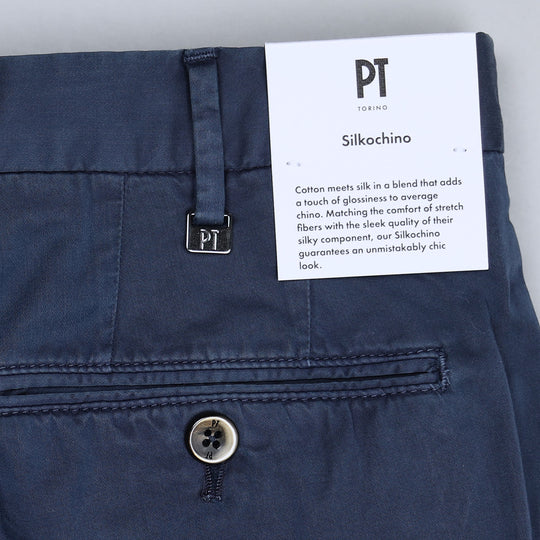 Dark Blue Cotton Silk Slim Fit Trousers