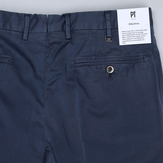 Dark Blue Cotton Silk Slim Fit Trousers