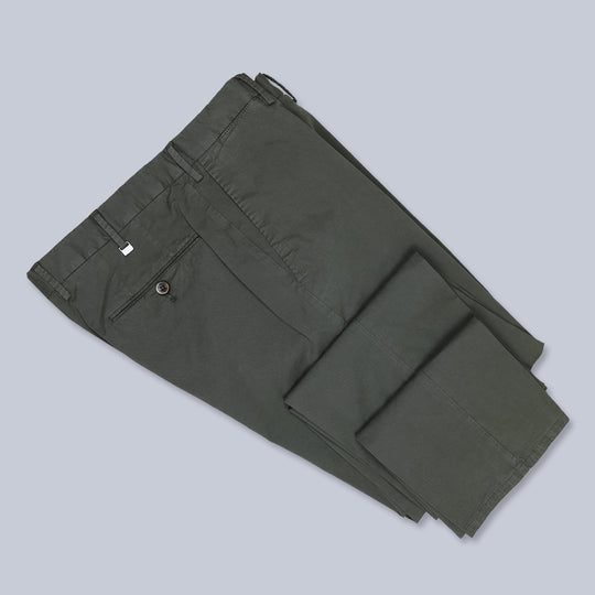 Dark Green Summer Cotton Slim Fit Trousers