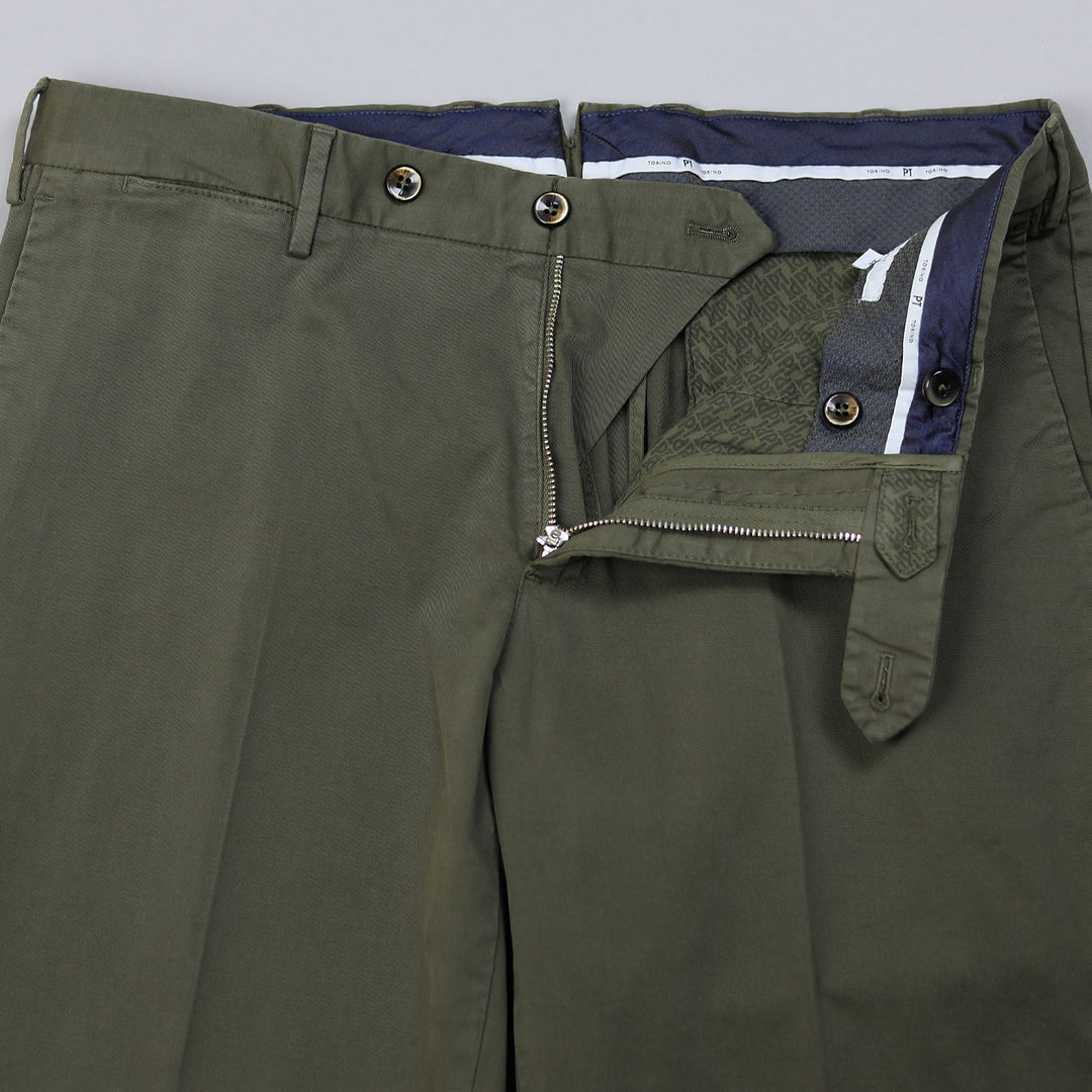 Green Cotton Slim Fit Trousers