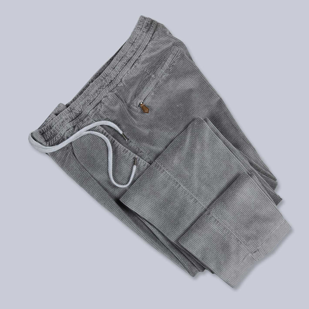 Grey Drawstring Corduroy Trousers