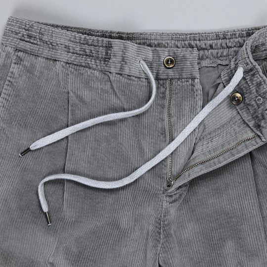 Grey Drawstring Corduroy Trousers
