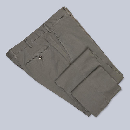 Light Brown Washed Cotton Slim Fit Trousers