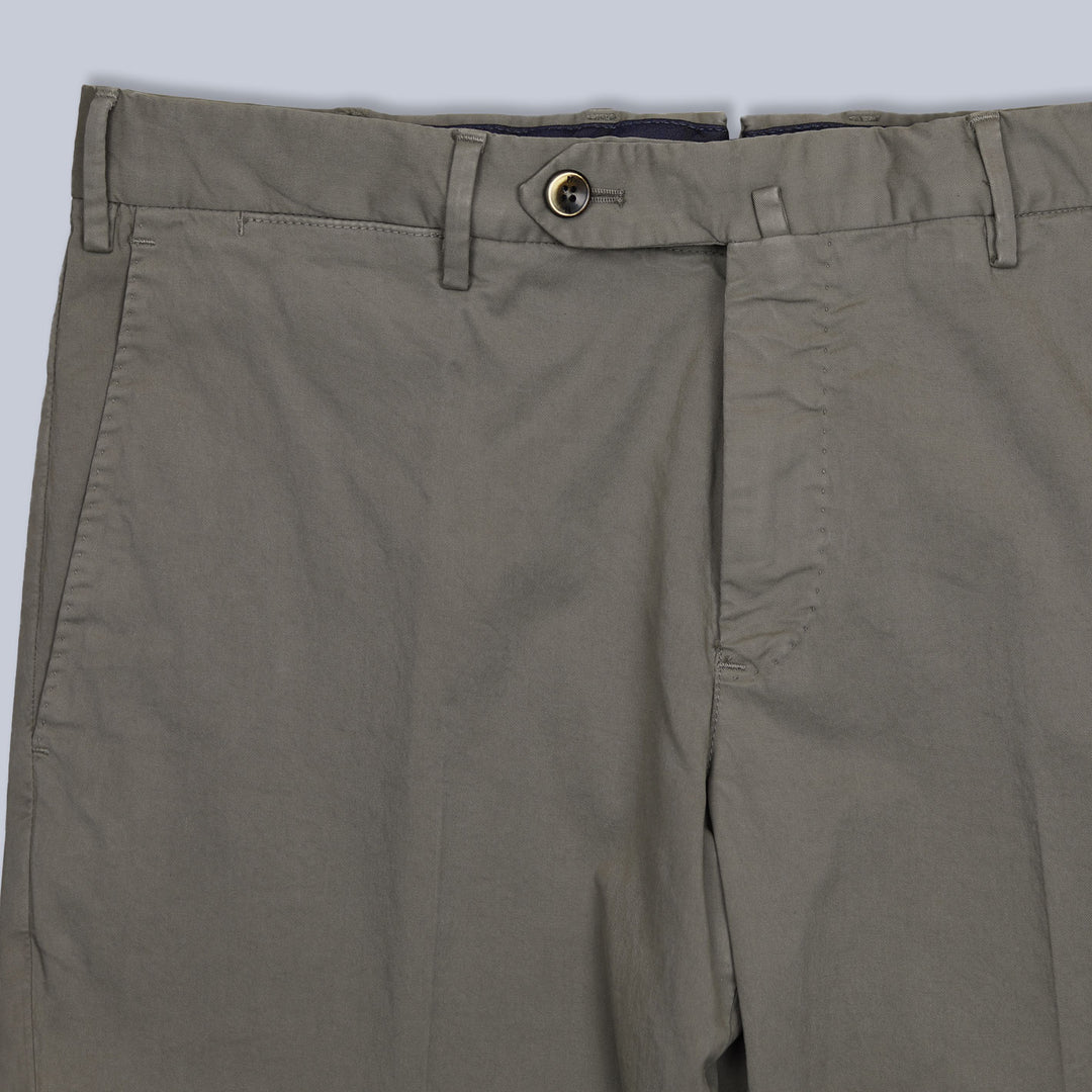 Light Brown Washed Cotton Slim Fit Trousers