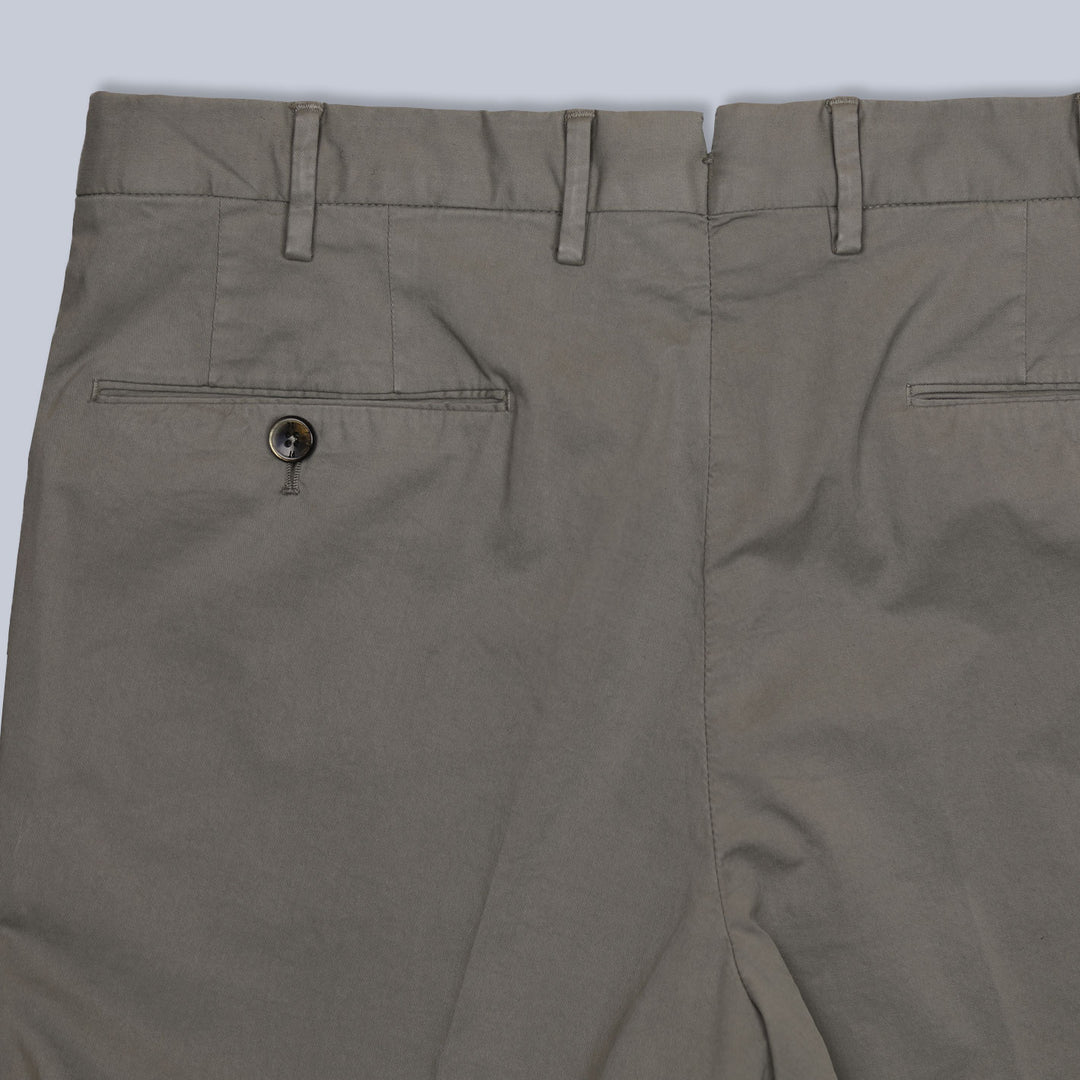 Light Brown Washed Cotton Slim Fit Trousers