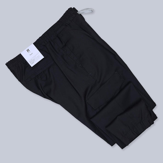 Navy Cargo Wool Blend Drawstring Trousers