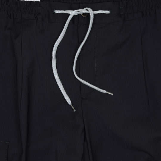 Navy Cargo Wool Blend Drawstring Trousers