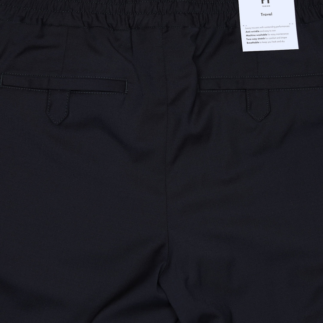 Navy Cargo Wool Blend Drawstring Trousers