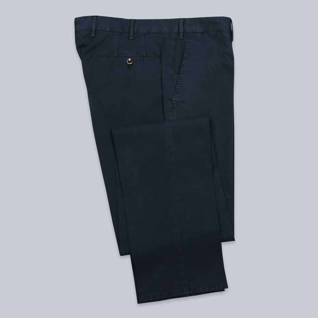 Navy Cotton Slim Fit Trousers
