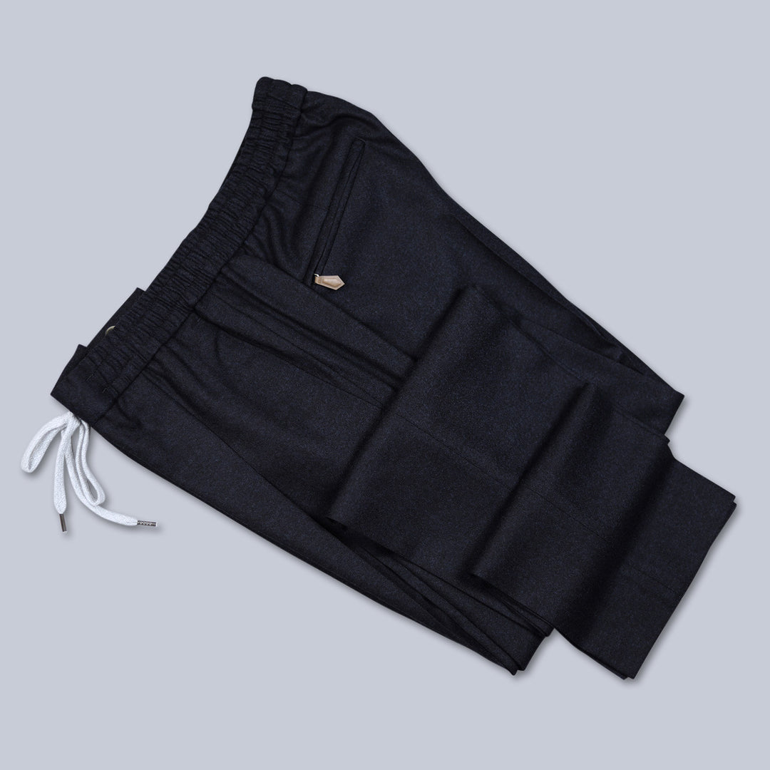 Navy Super 130s Flannel Drawstring Trousers