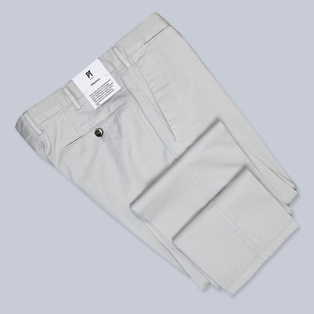 Sand Cotton Silk Slim Fit Trousers
