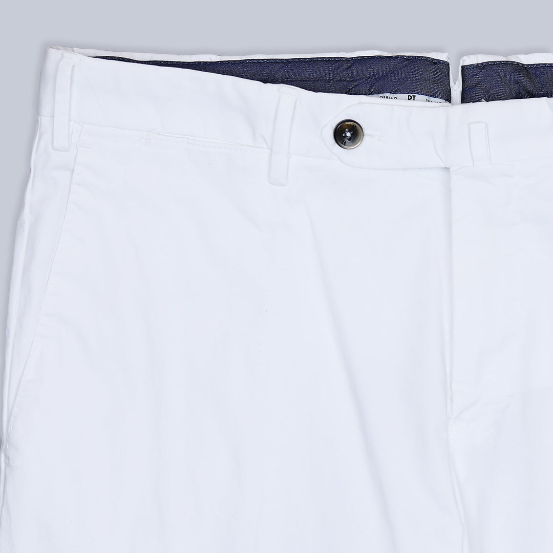 White Washed Cotton Slim Fit Trousers