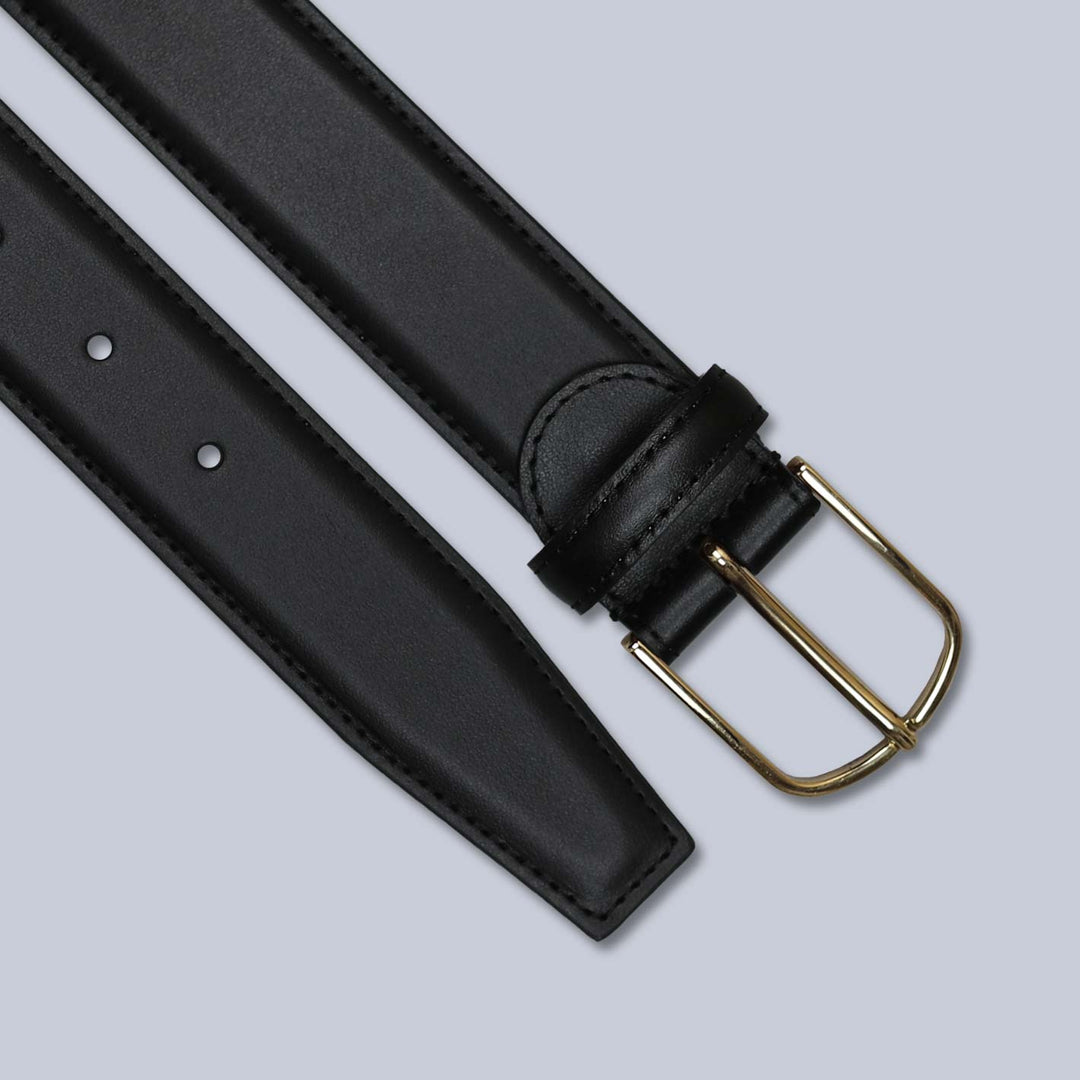 Black Leather Brass Buckle 35mm Belt