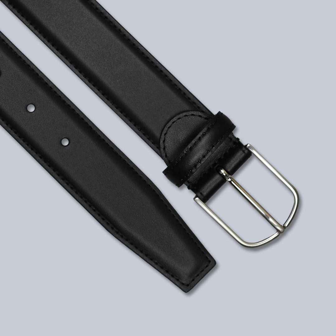 Black Leather Silver Buckle 35mm Belt