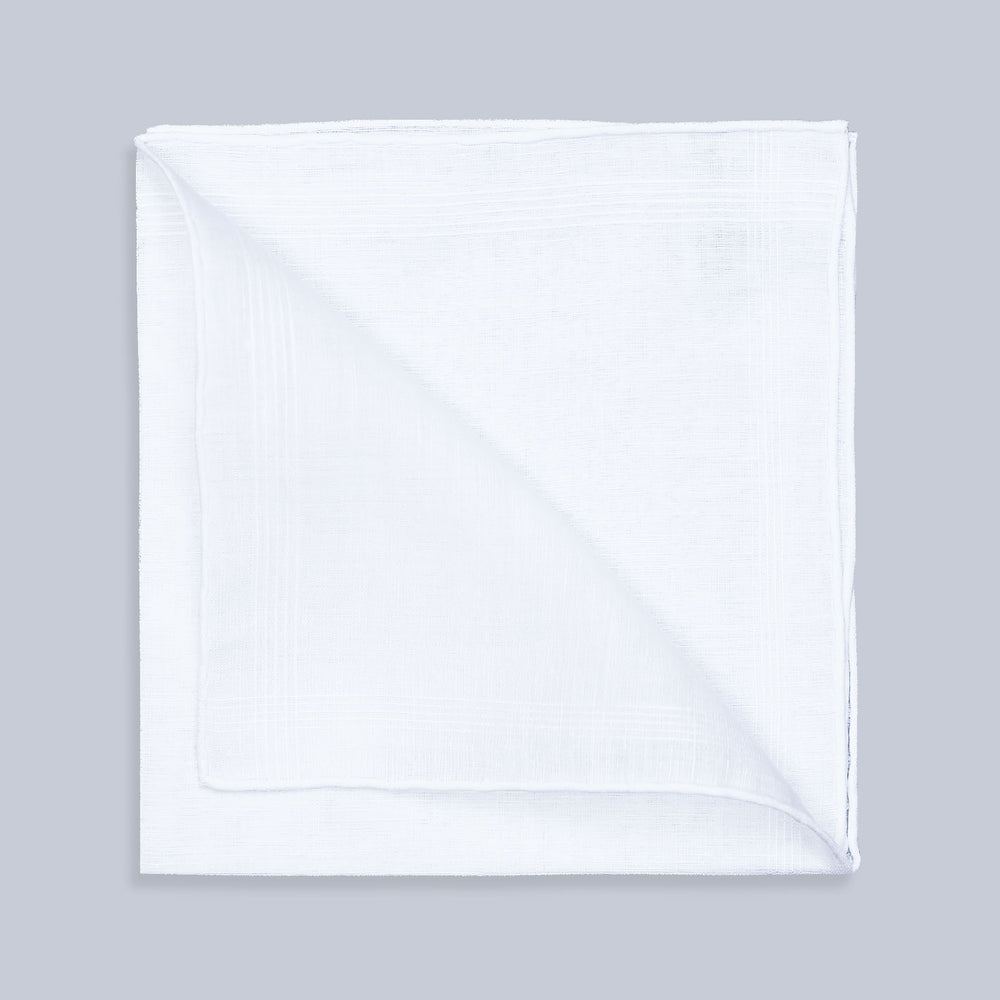 White Cotton Linen Pocket Square