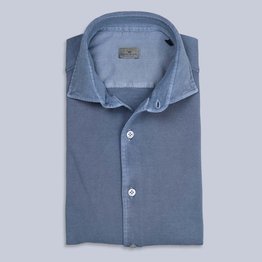 Washed Denim Blue Cotton Jersey Shirt