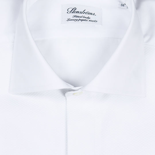 White Pique Front Fitted Body Tuxedo Shirt