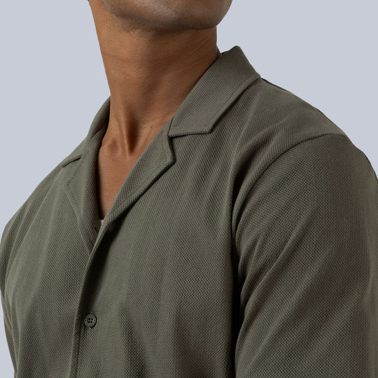 Army Green Cotton Short Sleeve Resort Shirt