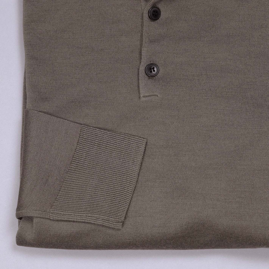 Brown Taupe Merino Long Sleeve Polo Shirt