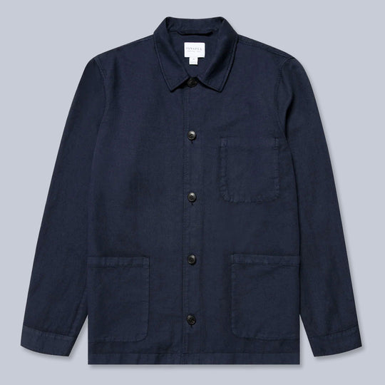 Navy Cotton Linen Twin Pocket Jacket