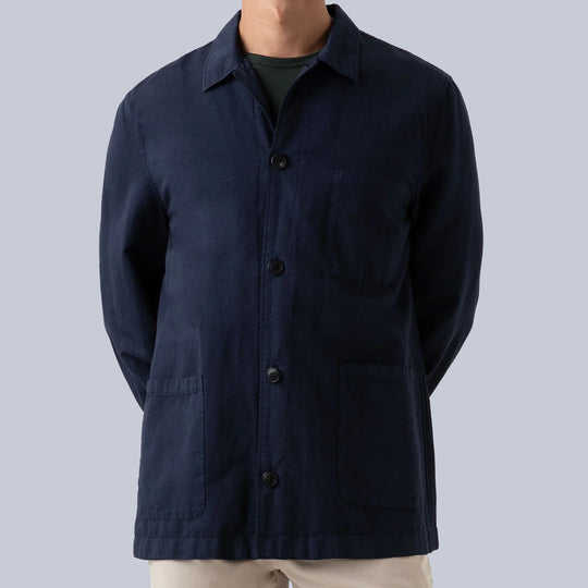 Navy Cotton Linen Twin Pocket Jacket