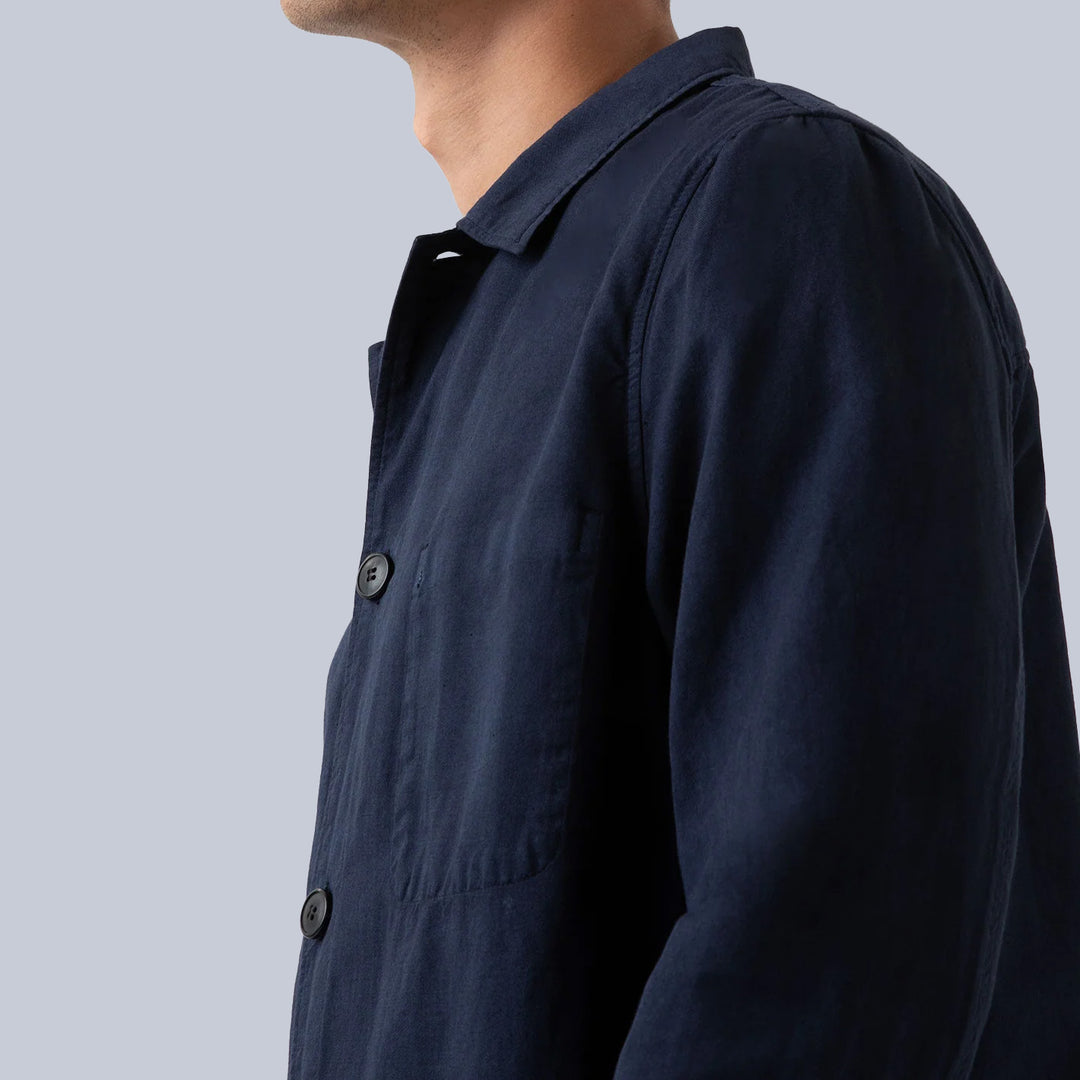 Navy Cotton Linen Twin Pocket Jacket