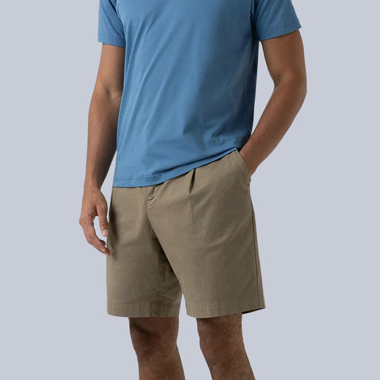 Dark Khaki Twill Cotton Pleated Shorts