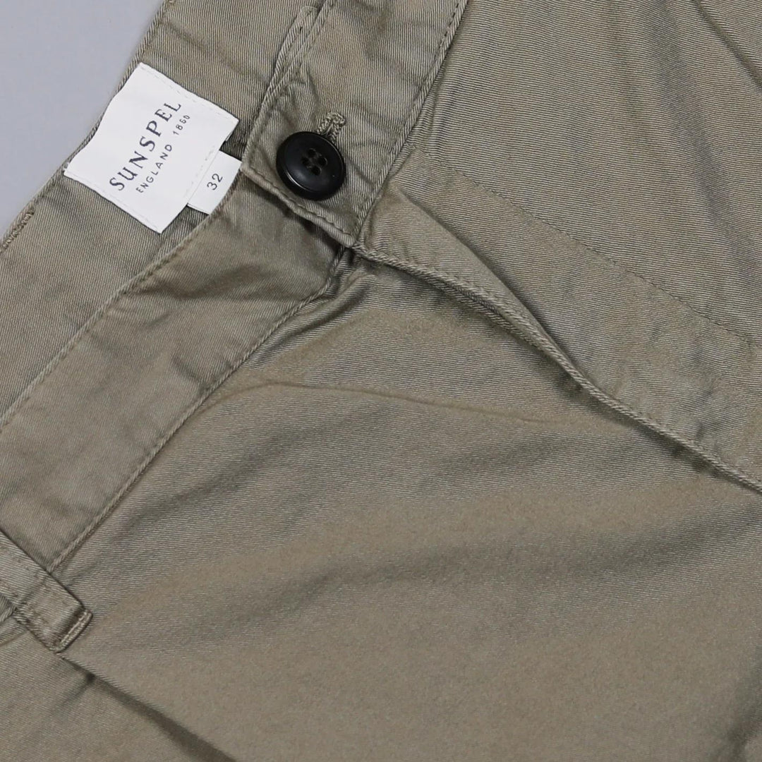 Dark Khaki Twill Cotton Pleated Shorts