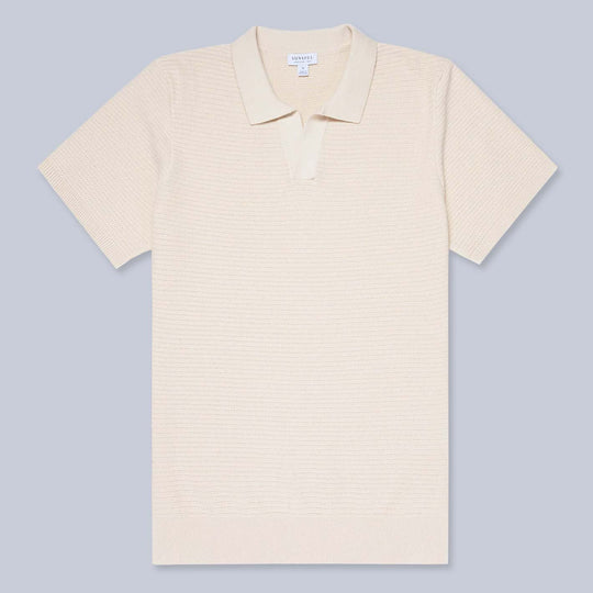 Ecru Short Sleeve Open Textured Polo Shirt