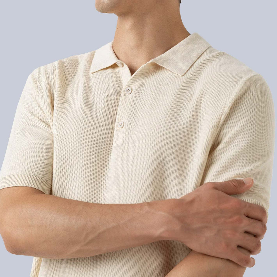 Ecru Short Sleeve Fine Texture Polo Shirt