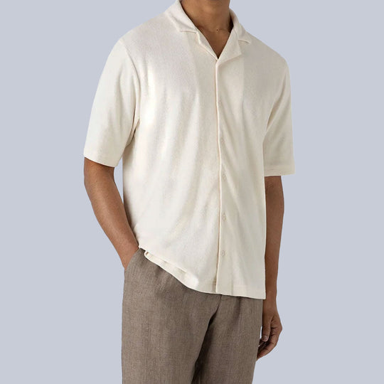 Ecru Towelling Camp Collar Shirt