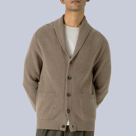 Light Brown Lambswool Cashmere Shawl Collar Cardigan