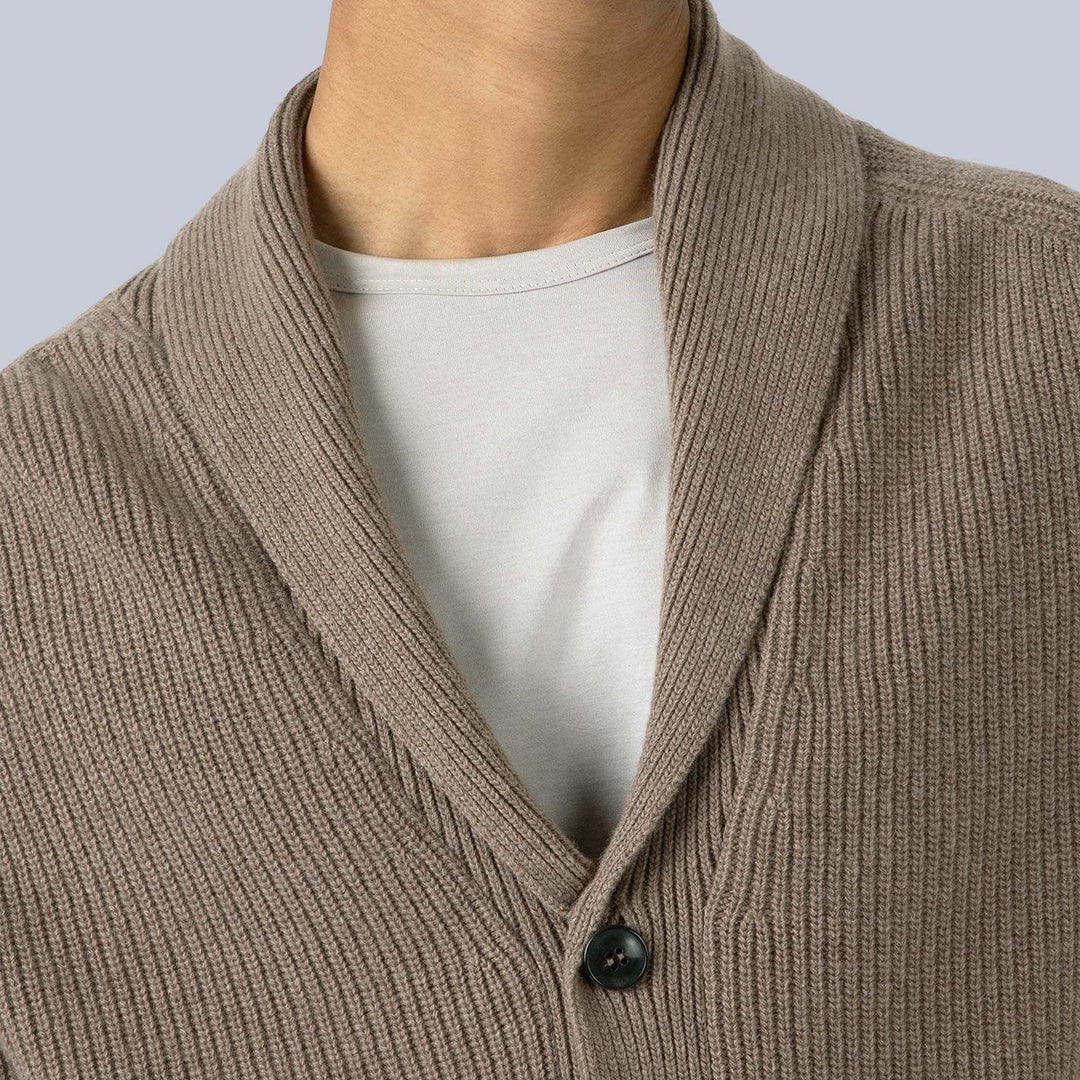 Light Brown Lambswool Cashmere Shawl Collar Cardigan