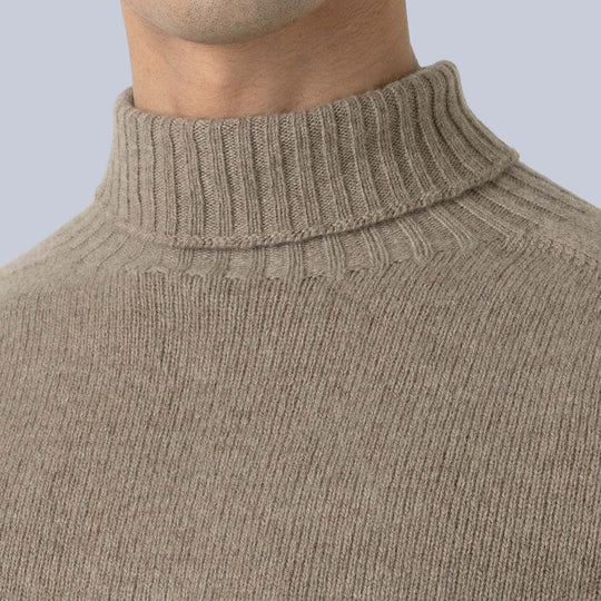 Light Brown Lambswool Roll Neck Sweater