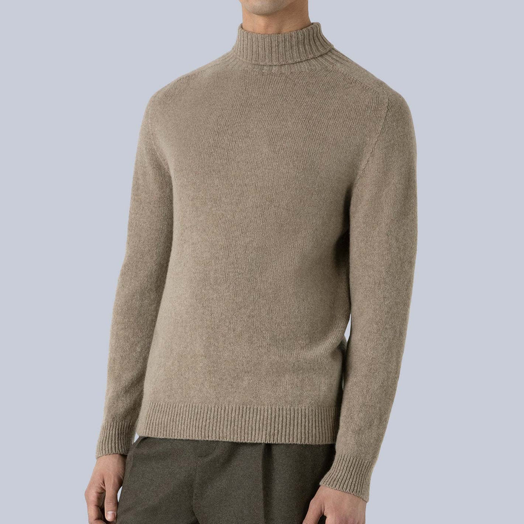 Light Brown Lambswool Roll Neck Sweater