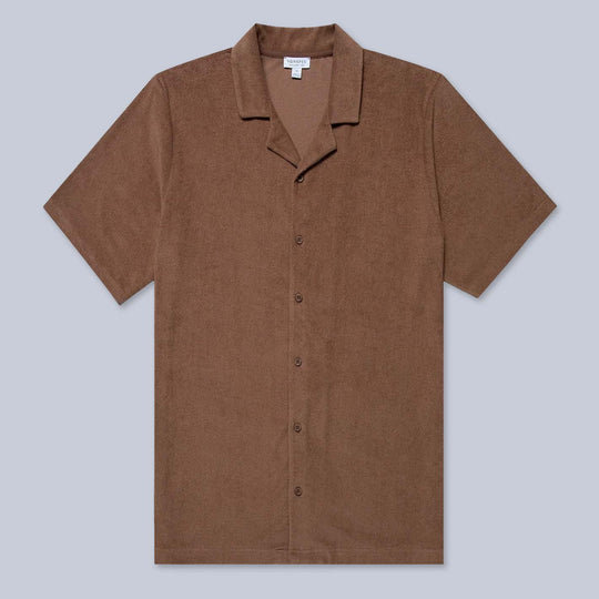 Light Brown Towelling Camp Collar Shirt
