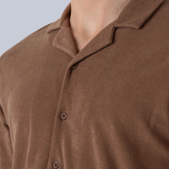 Light Brown Towelling Camp Collar Shirt