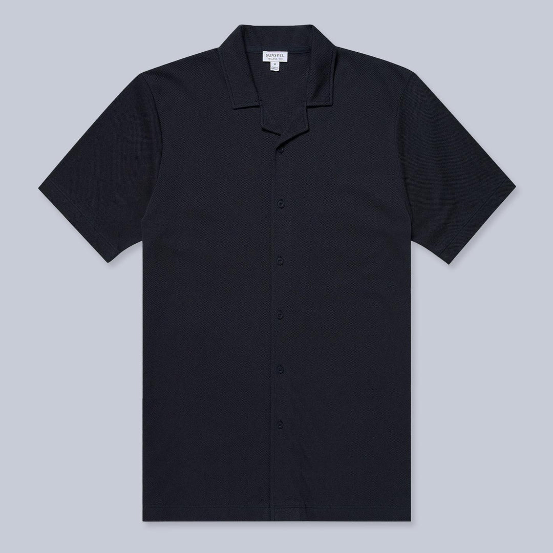 Navy Cotton Short Sleeve Resort Shirt