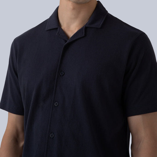 Navy Cotton Short Sleeve Resort Shirt