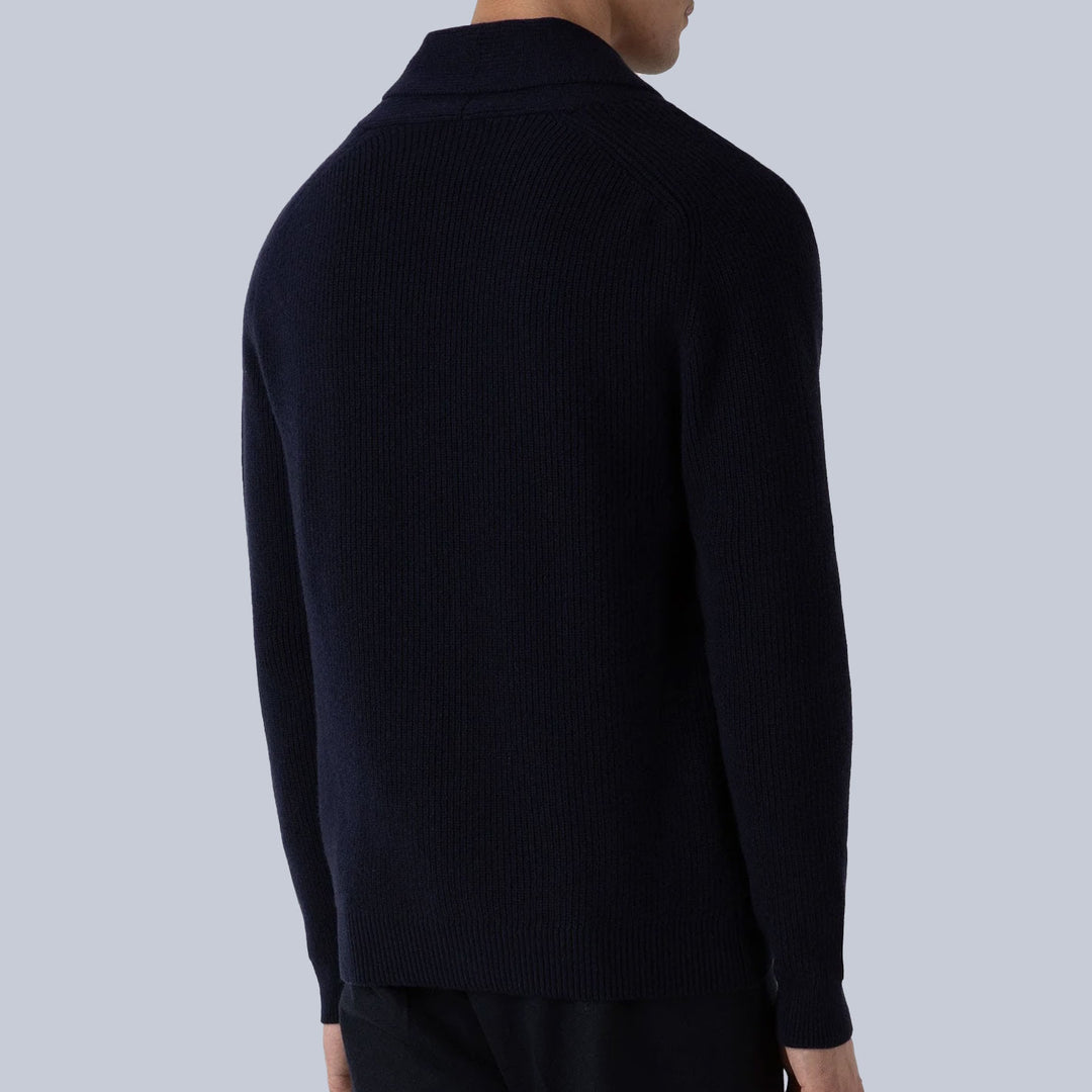 Navy Lambswool Cashmere Shawl Collar Cardigan