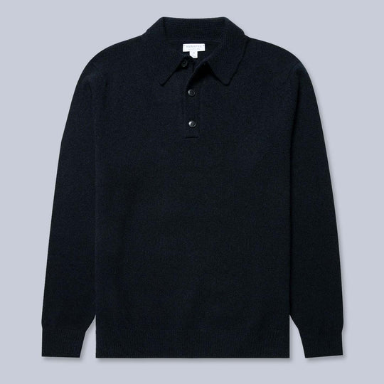 Navy Lambswool Polo Shirt