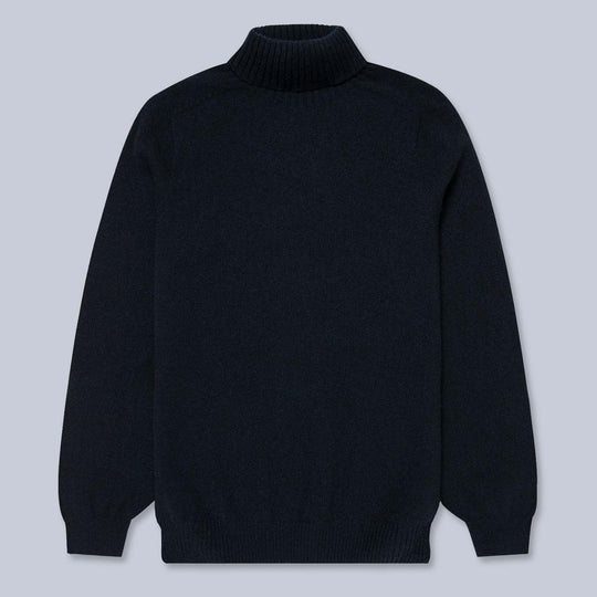 Navy Lambswool Roll Neck Sweater