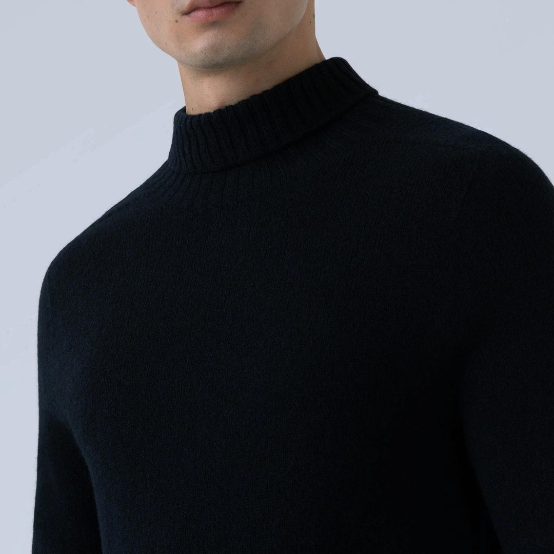 Navy Lambswool Roll Neck Sweater