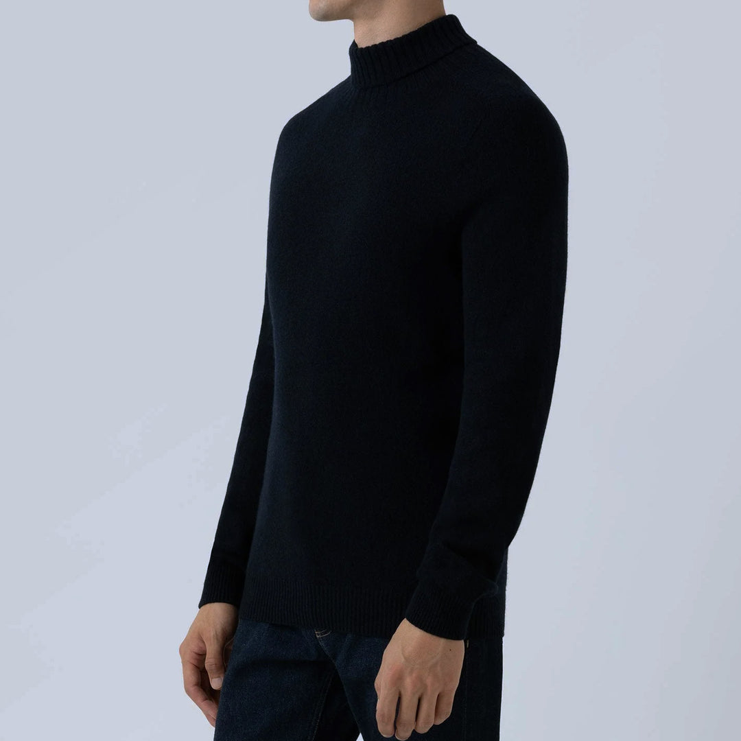 Navy Lambswool Roll Neck Sweater