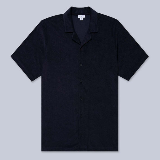 Navy Towelling Camp Collar Shirt