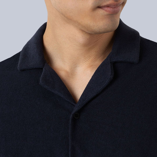 Navy Towelling Camp Collar Shirt