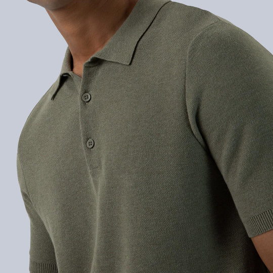 Olive Green Short Sleeve Fine Texture Polo Shirt