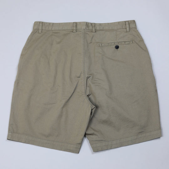 Dark Khaki Twill Cotton Pleated Shorts