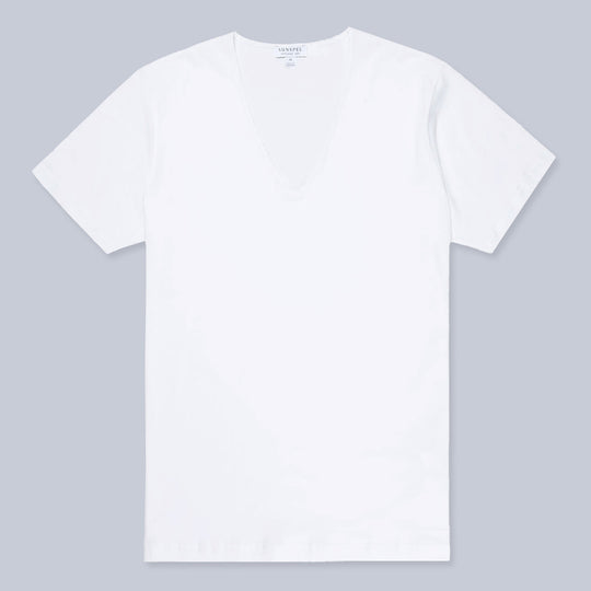 White Superfine Cotton Underwear V‑neck T‑shirt