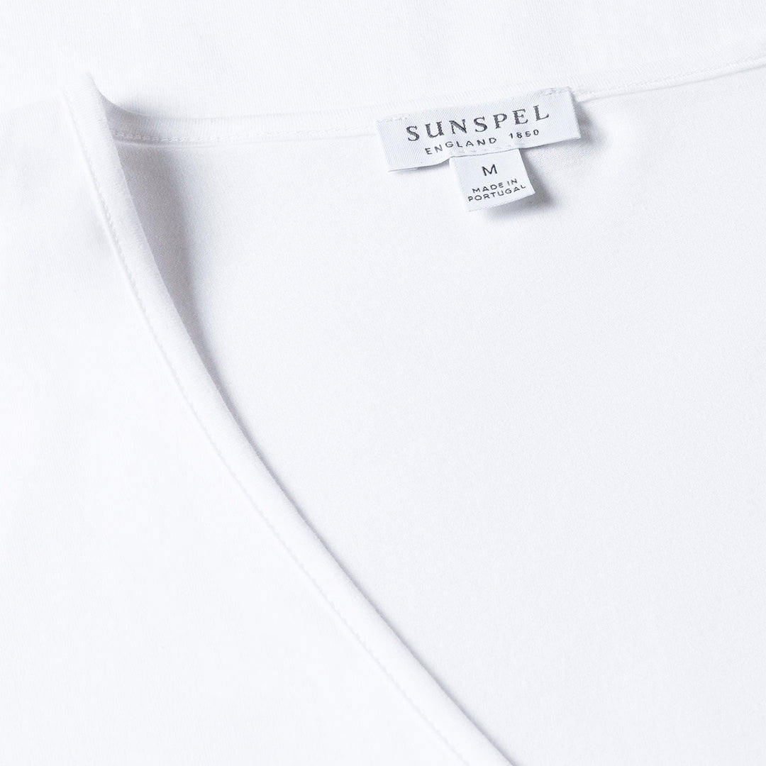 White Superfine Cotton Underwear V‑neck T‑shirt
